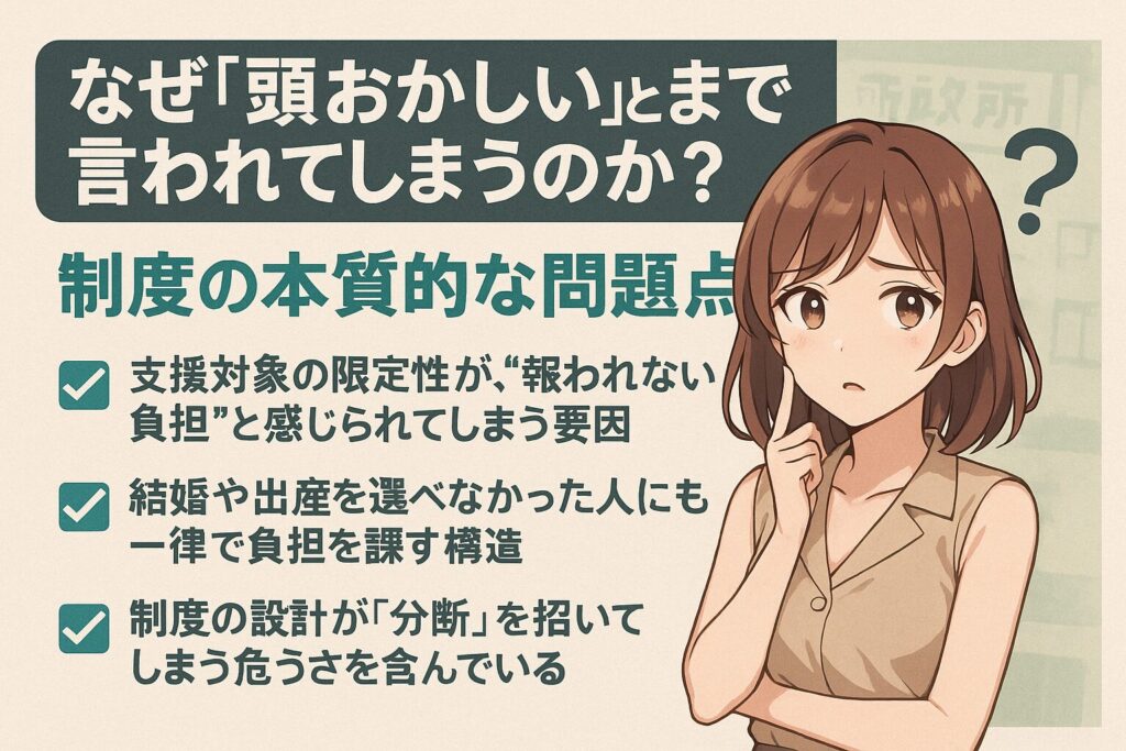 独身税は頭おかしい?簡単にわかりやすく子育て支援金制度を解説