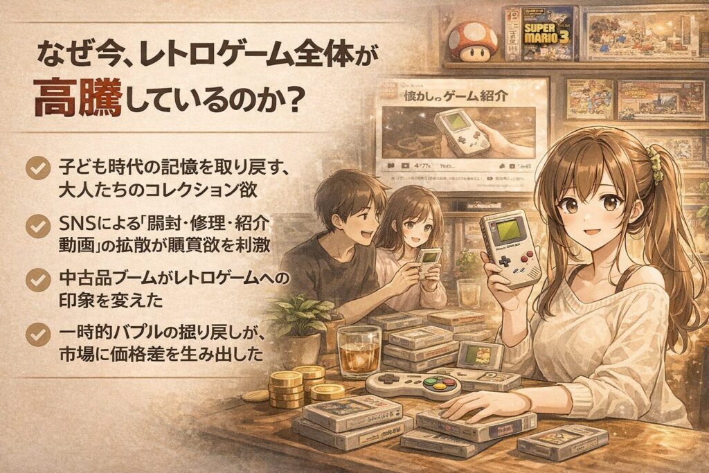 初代ゲームボーイが高騰?!なぜレトロゲーム価格が今高いのか
なぜ今、レトロゲーム全体が高騰しているのか?