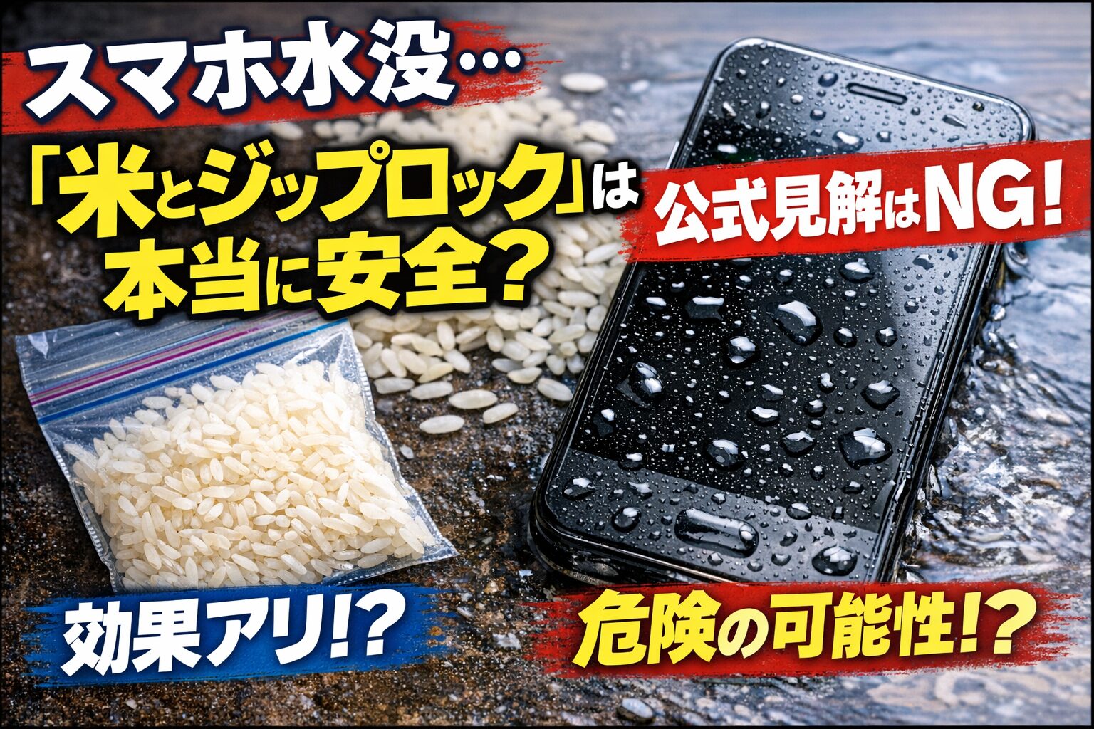 スマホ水没…「米とジップロック」は本当に安全？公式見解はNG