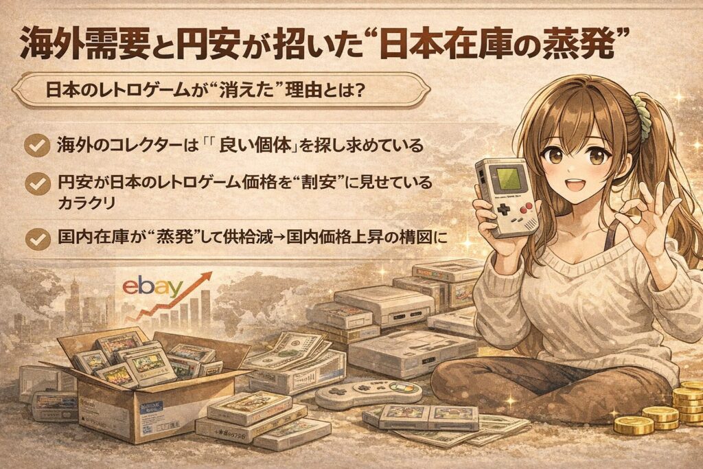 初代ゲームボーイが高騰?!なぜレトロゲーム価格が今高いのか
海外需要と円安が招いた“日本在庫の蒸発”