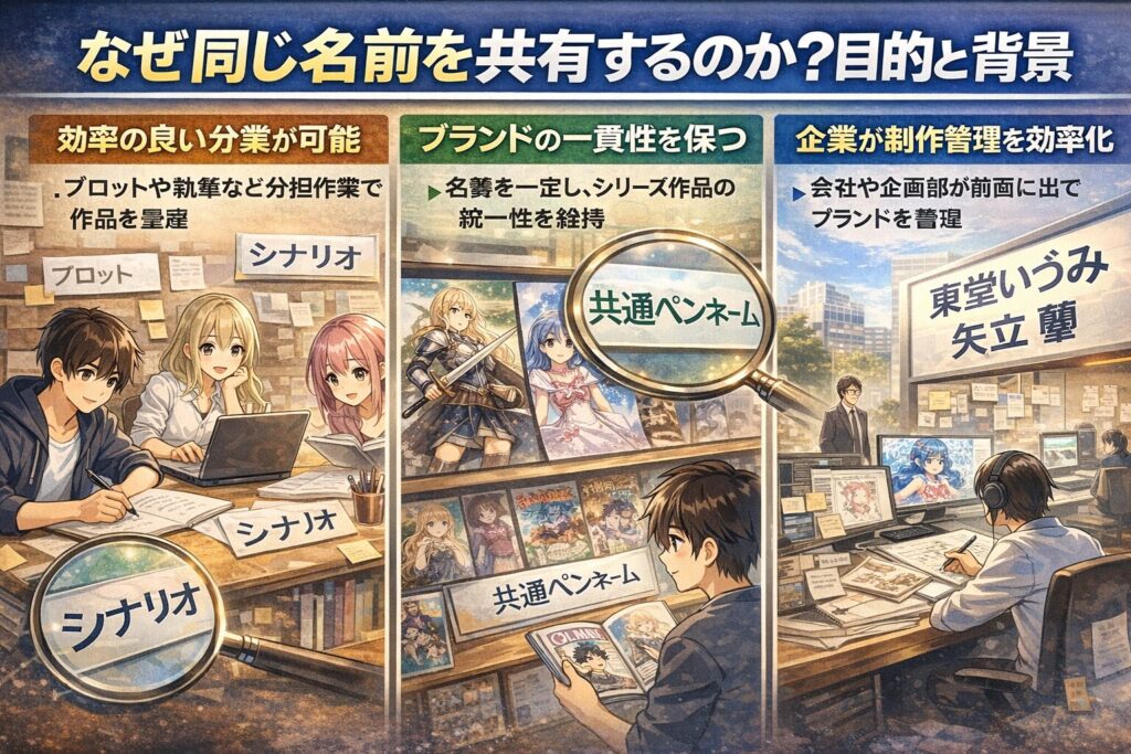 共同ペンネームとは?「この作品、本当に同じ人が書いてるの?」なぜ同じ名前を共有するのか?目的と背景