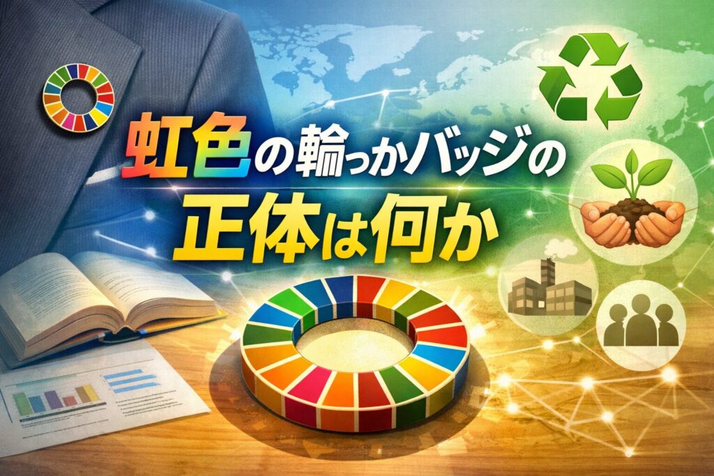 虹色の輪っかのバッジは何なのか。SDGsバッジの正体と、胡散臭いと感じられる理由をわかりやすく解説します。資格や認定ではないという前提から、信頼できるかどうかを見分けるポイントまで整理しました。