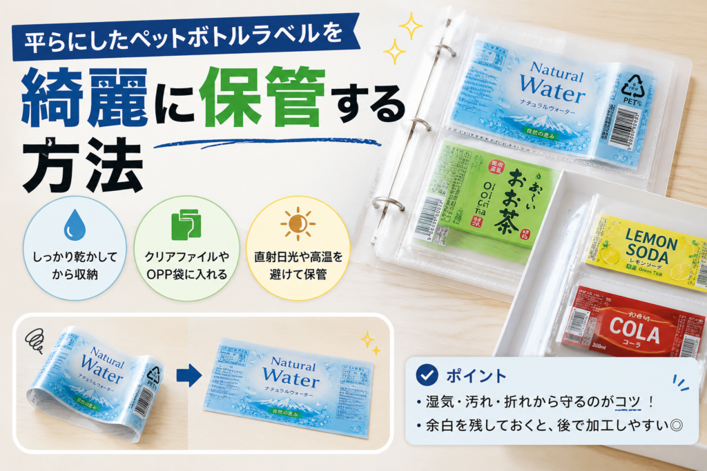 平らにしたペットボトルラベルを綺麗に保管する方法