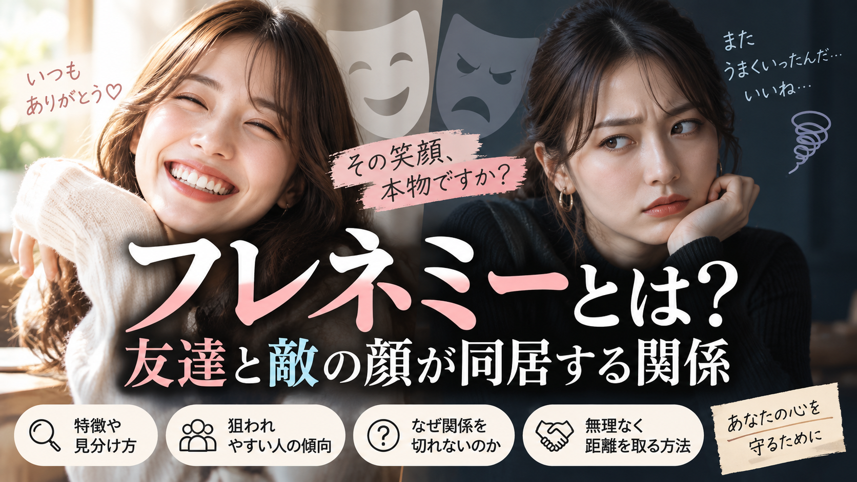 フレネミーとは？特徴や見分け方を簡単解説！狙われやすい人と対処法